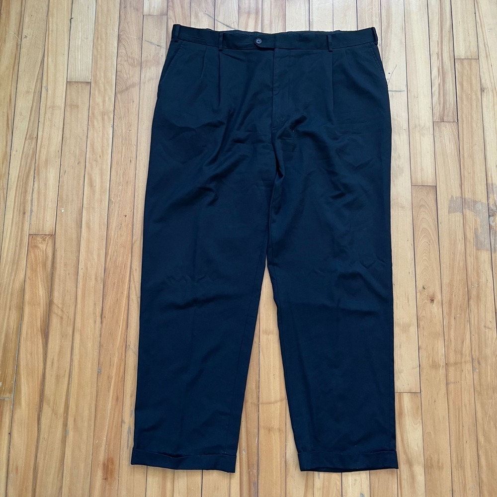 Kirkland Signature Mens 42x32 Black 100% Wool Pleated Dress Pants Made in Italy